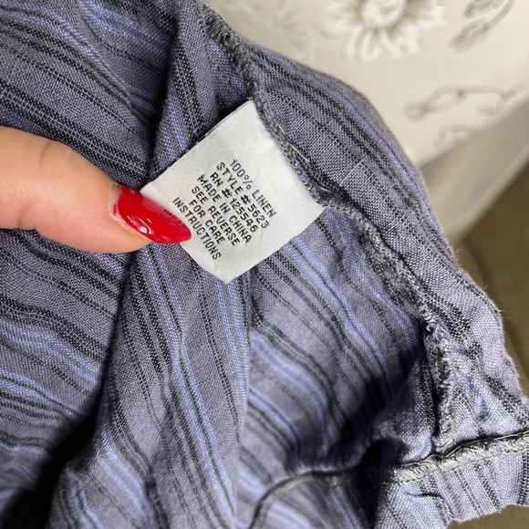 HABITAT Clothes To Live In Top Sz Large Blue 100% Linen Button Blue Lagenlook - Picture 4 of 5